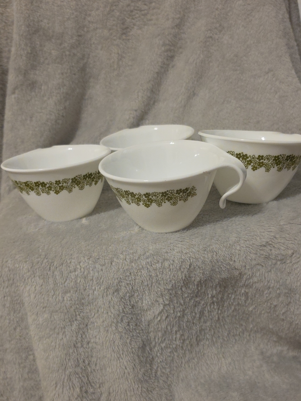 Corelle White Mugs with Olive Green Floral Band - Set of 4